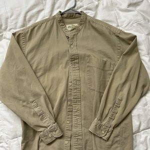 collar-less button up shirt